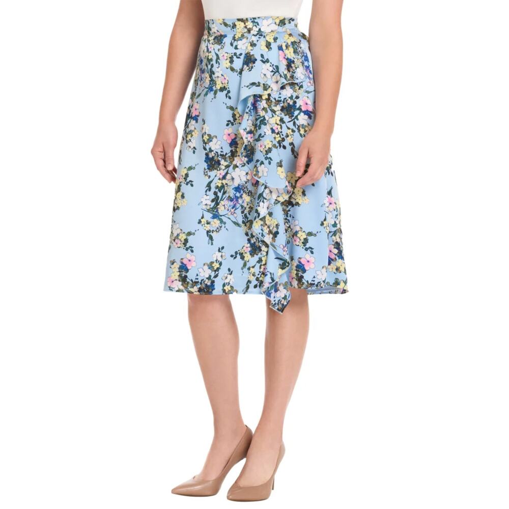 NWT Ted Baker Women's Floral Print Ruffle Midi Skirt